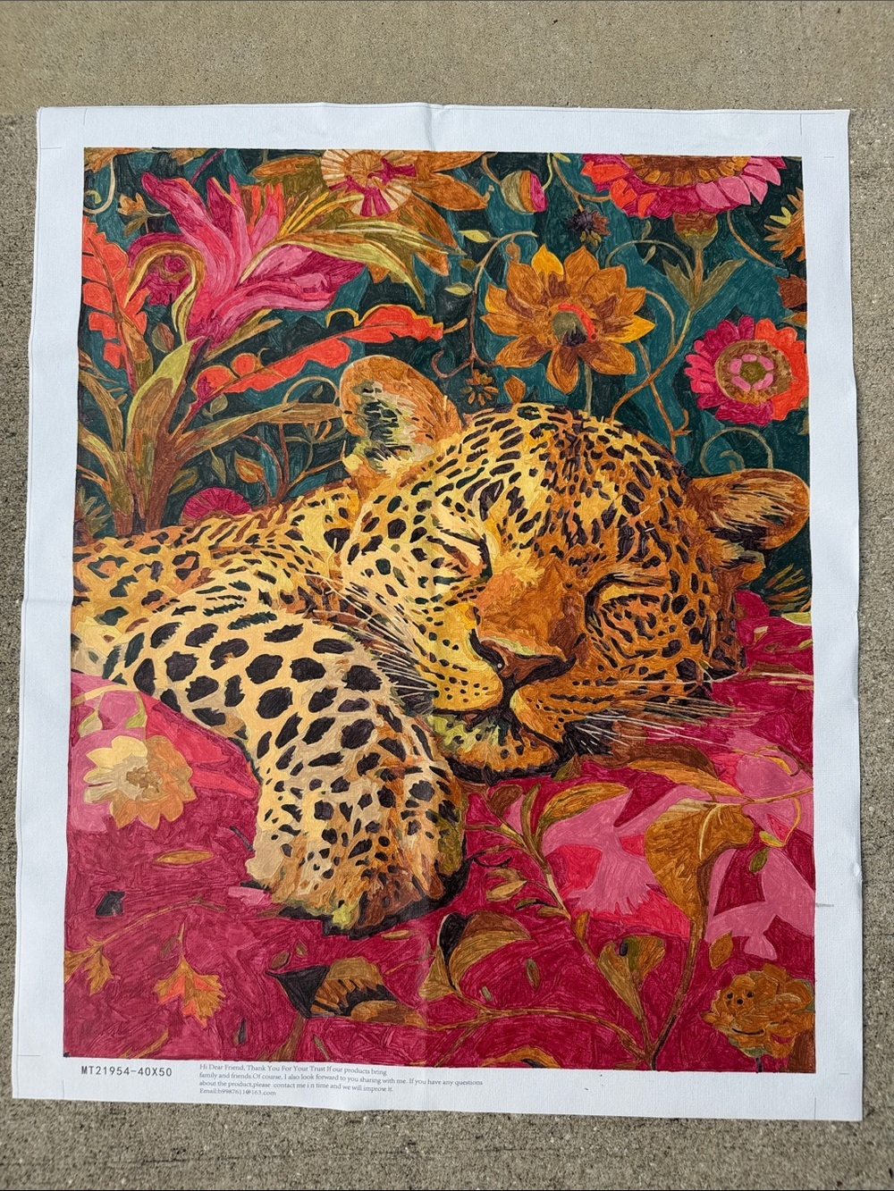 Sleeping Leopard Handmade Paint by Numbers  Artwork 15.5” x 19.5”